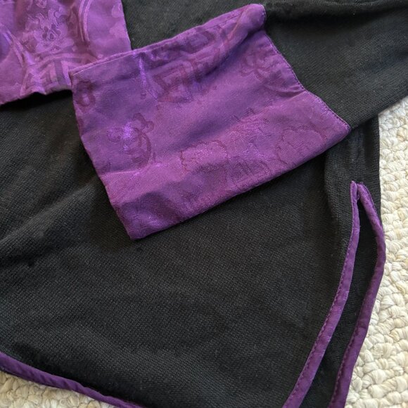 Shanghai Tang 100% Wool Black Sweater w/ Silk Purple Cuffs | Women’s - Picture 5 of 5